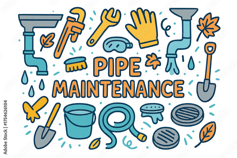 Obraz premium Pipe Maintenance Essentials. Pipe Maintenance. Hand-drawn doodle illustration of Pipe Maintenance. pipe,