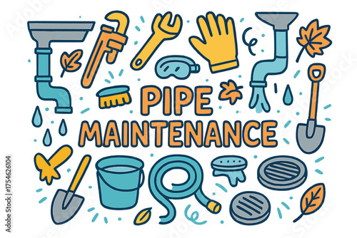 Pipe Maintenance Essentials. Pipe Maintenance. Hand-drawn doodle illustration of Pipe Maintenance. pipe,