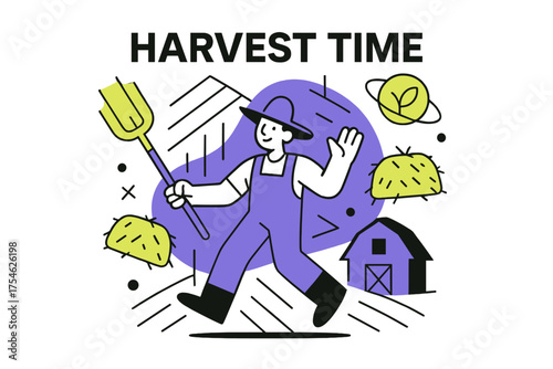 Glowing Pitchfork Fantasy. Pitchfork handle. Character holding glowing pitchfork in abstract barn, floating