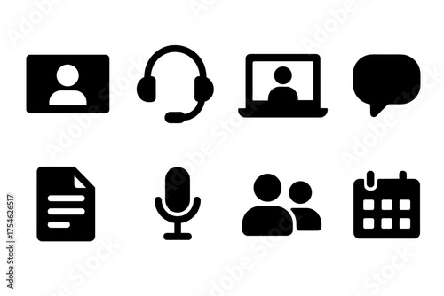 Remote Collaboration Icons. Remote Collaboration. Filled icon set of Remote Collaboration: video call screen,