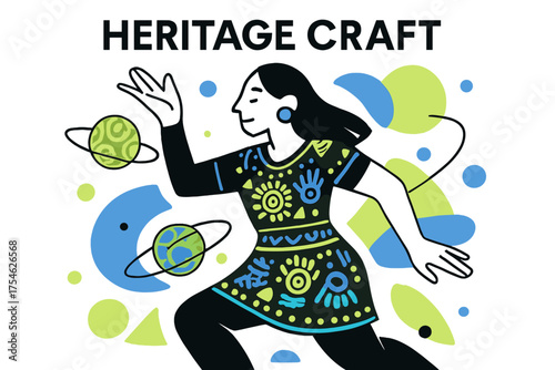 Heritage Craft Fashion. Cultural influences in fashion. Character designing glowing outfit with floating