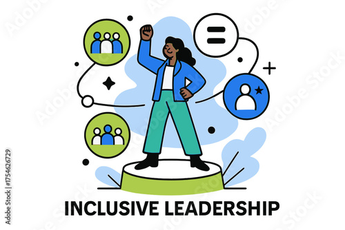 Inclusive Leadership Illustration. Diversity and inclusion initiatives in leadership. Character standing on