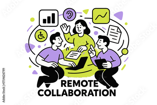 Inclusive Remote Collaboration. Inclusive remote work opportunities. Abstract glowing collaborative workspace