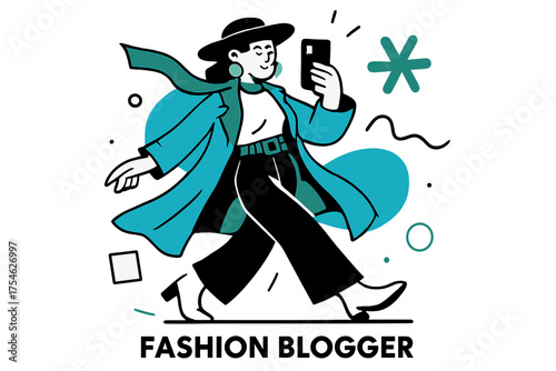 Stylish Outfit Snapshot. Fashion Blogger. A stylish person poses with confidence, holding a phone to capture
