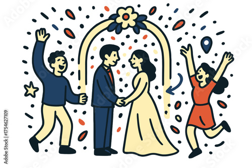 Colorful Wedding Infographics. Infographics. Hand-drawn doodle illustration of Infographics. Pie chart, line