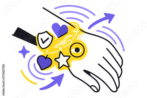 Floating Charm Bracelet. Protective bracelet. A glowing charm bracelet wrapped around a wrist, charms floating