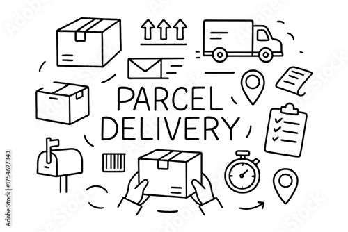 Parcel Delivery Doodle. Parcel Delivery. Hand-drawn doodle illustration of Parcel Delivery. box, package,