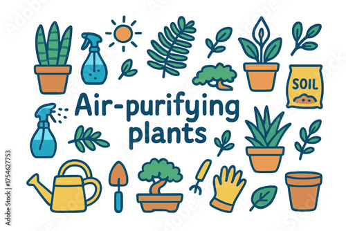 Air-Purifying Plants Doodle. Air-purifying plants. Hand-drawn doodle illustration of Air-purifying plants.