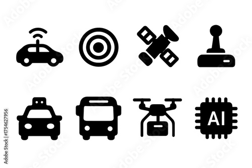 Autonomous Transport Icons. Autonomous transport. Filled icon set of Autonomous transport: self-driving car,