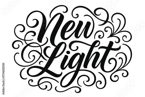 Elegant Calligraphy Design. “New Light”. Elegant modern calligraphy lettering with bold and saturated thick