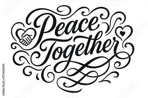 Peaceful Calligraphy Art. “Peace Together”. Elegant modern calligraphy lettering with bold and saturated thick
