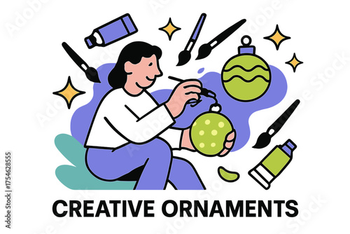 Creative Ornament Crafting. DIY craft ideas for holiday decorations. Abstract glowing scene of character