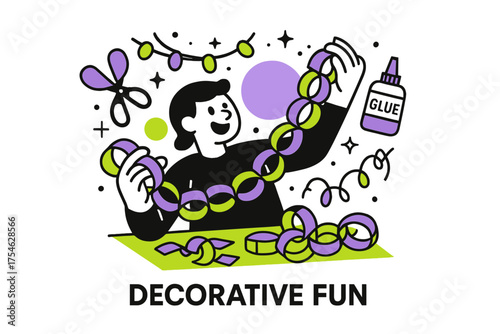 Crafting Holiday Decorations. DIY craft ideas for holiday decorations. Abstract glowing scene of character