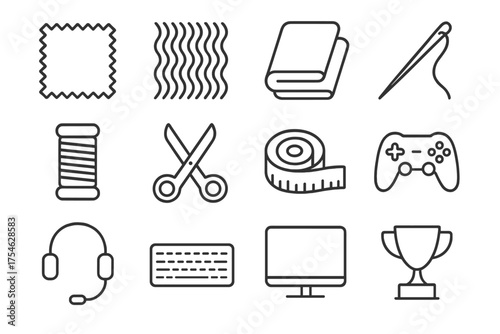 Moiré Gaming Icons. Moiré Fabric and Competitive Gaming. Line outline icon set of Moiré Fabric and Competitive