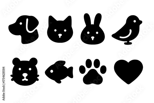 Companion Animals Icons. Companion Animals. Filled icon set of Companion Animals: dog, cat, rabbit, bird,