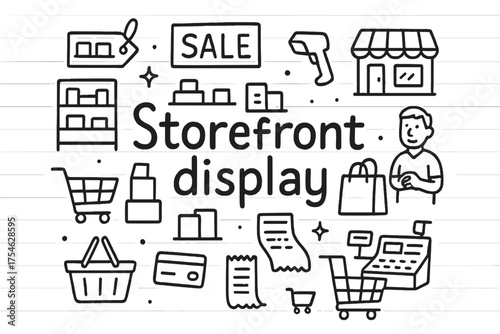Storefront Display Doodle. Storefront display. Hand-drawn doodle illustration of Storefront display. Display