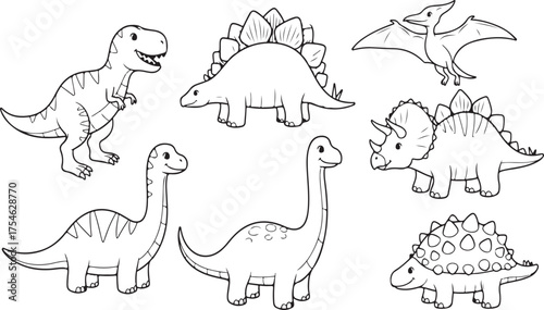 Dinosaurs Illustrations: A collection of charming cartoon dinosaurs. Explore the prehistoric world with a collection of playful and educational illustrations of these awe-inspiring creatures.