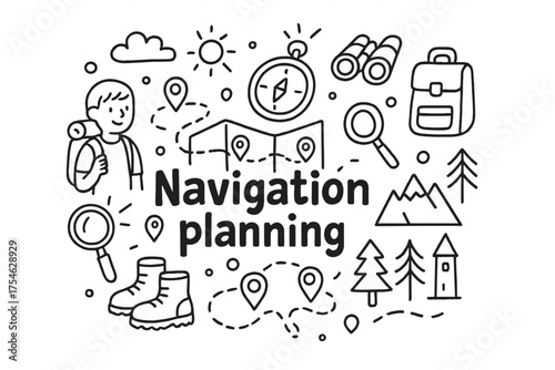 Navigation Planning Doodle. Navigation planning. Hand-drawn doodle illustration of Navigation planning. Map,
