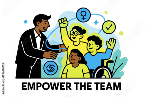 Empowering Diverse Teams. Diversity and inclusion initiatives in leadership. Character mentoring glowing