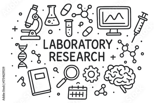 Laboratory Research Icons. Laboratory Research. Hand-drawn doodle illustration of Laboratory Research.