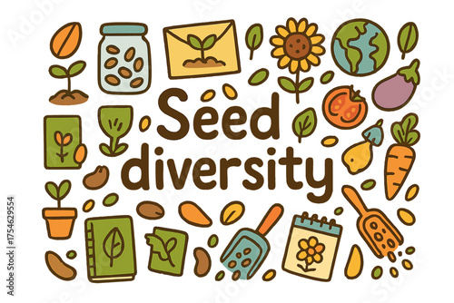 Colorful Seed Diversity. Seed diversity. Hand-drawn doodle illustration of Seed diversity. Various seeds,