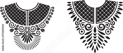 Elegant decorative vector neckline designs with floral and geometric ornamental patterns