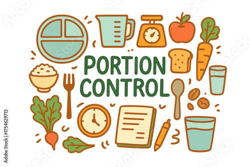 Colorful Portion Control Doodle. Portion control. Hand-drawn doodle illustration of Portion control. Divided