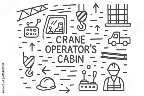 Crane Operator's Doodle. Crane Operator’s Cabin. Hand-drawn doodle illustration of Crane Operator’s Cabin.