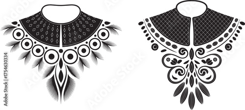 Elegant vector graphic illustrations of decorative vintage collars in black and white design