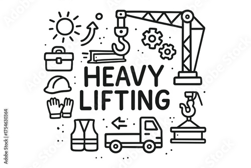 Heavy Lifting Illustration. Heavy Lifting. Hand-drawn doodle illustration of Heavy Lifting. hook, steel beam,
