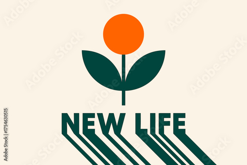 Minimalist Geometric Poster. “New Life”. geometric sans heavy, flat fills, long angled shadows, minimalist