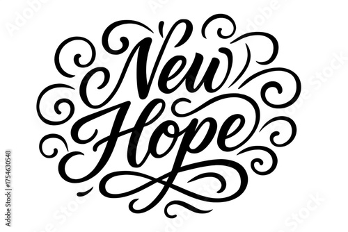 Modern Calligraphy Art. “New Hope”. Elegant modern calligraphy lettering with bold and saturated thick strokes