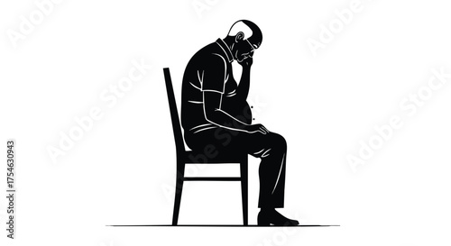 Silhouette of a man sitting on a chair with his head in his hand, appearing distressed or thoughtful.