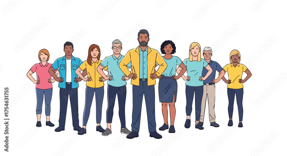 Obraz premium A diverse group of confident people standing together, illustrating teamwork and community.