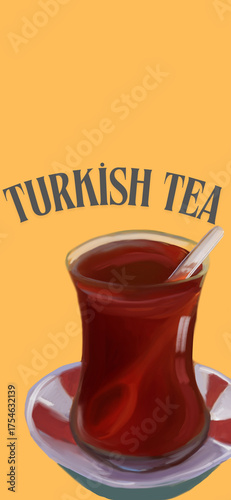 Turkish Tea with “Türk Çayı” Written on an Orange Background
