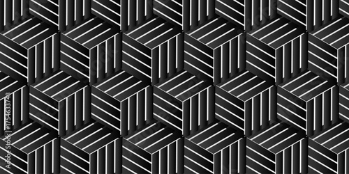 3d modeling cubes Illustration decoration seamless white line material pattern square design. Seamless line wave pattern geometric fabric vintage textile illustration.		