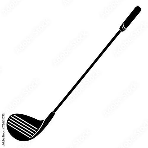 Black silhouette of a golf club with a driver head and striped face on a white background