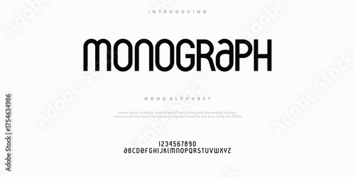 Monograph Modern minimal abstract alphabet fonts. Typography technology, electronic, movie, digital, music, future, logo creative font. vector illustration