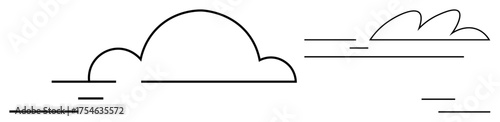 Outline of two clouds with clean horizontal lines suggesting breeze, tranquility, and simplicity. Ideal for weather, nature, atmosphere, relaxation, minimalism, calm environment simple flat metaphor