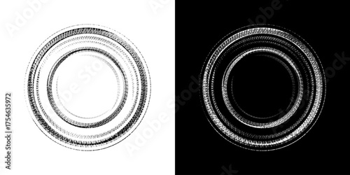 Dynamic abstract spiral sound wave rhythm lines. Circular spiral sound wave rhythm of lines. Circular futuristic abstract lines, black and white background.	