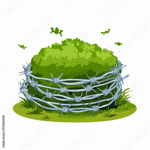 A deep, soft green moss has completely overgrown a tangled, discarded coil of sharp barbed wire.