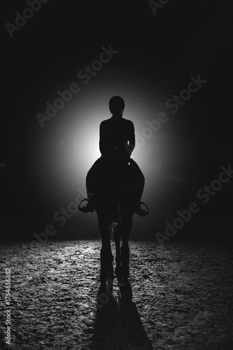 Silhouette of rider on horse
