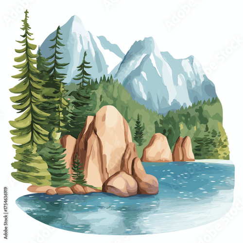 Kenai Fjords National Park. Kenai Fjords National Park hand drawn watercolor illustration