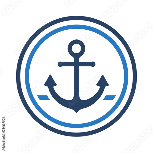 Simple anchor emblem within circular blue badge design