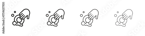 Washing dishes icons. editable stroke icon collection.