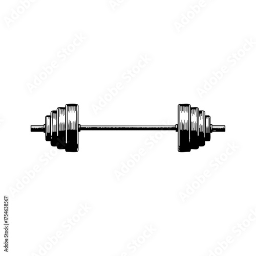 A line drawing of a heavy weight barbell with stacked plates, perfect for fitness and workout-related designs.