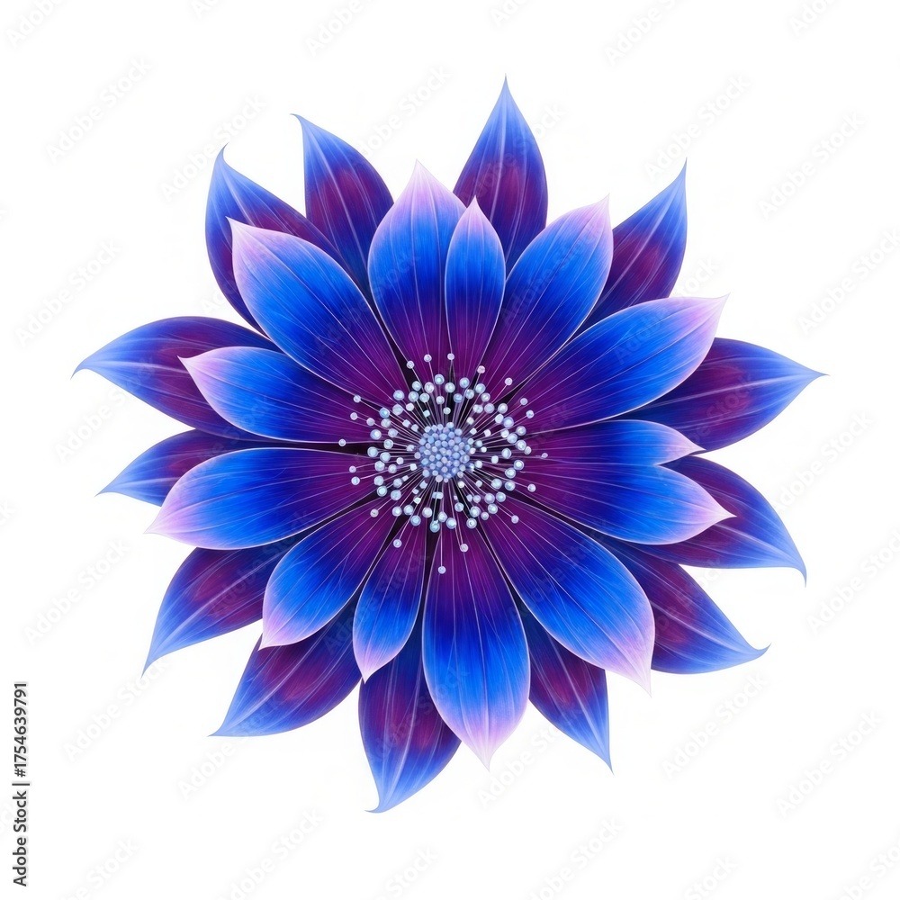 Fototapeta premium Vibrant blue and purple dahlia flower with delicate petals and white center image