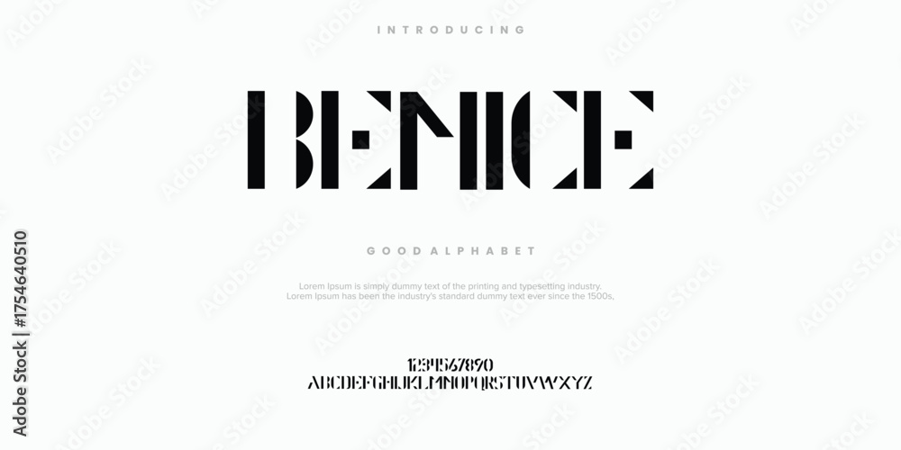 Fototapeta premium Benice Abstract Fashion font alphabet. Minimal modern urban fonts for logo, brand etc. Typography typeface uppercase lowercase and number. vector illustration