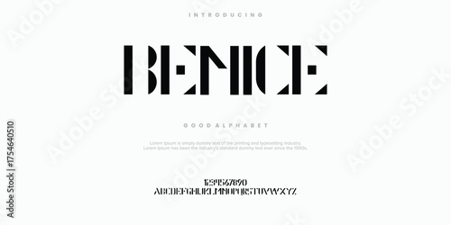 Benice Abstract Fashion font alphabet. Minimal modern urban fonts for logo, brand etc. Typography typeface uppercase lowercase and number. vector illustration