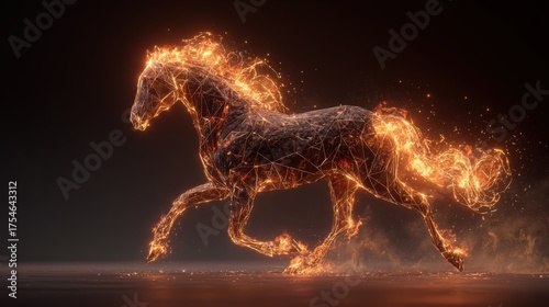 Golden sparkling horse running on dark background, abstract luxury motion design for 2026 Year of the Horse